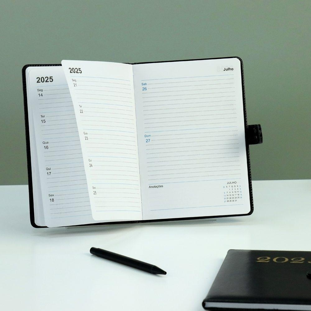 Agenda semanal 2025 PA1976 na cor Preto, brinde personalizado Sky Brindes