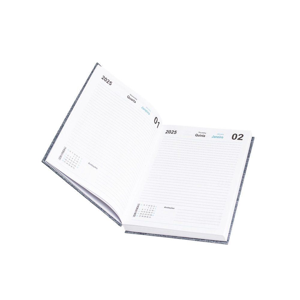 Agenda diária 2025 linho PA1977 na cor Azul, brinde personalizado Sky Brindes
