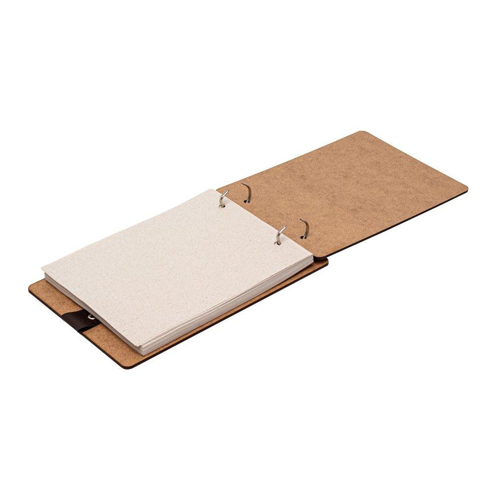 Bloco de anotações ecológico PA1982 na cor Madeira e inox, brinde personalizado Sky Brindes