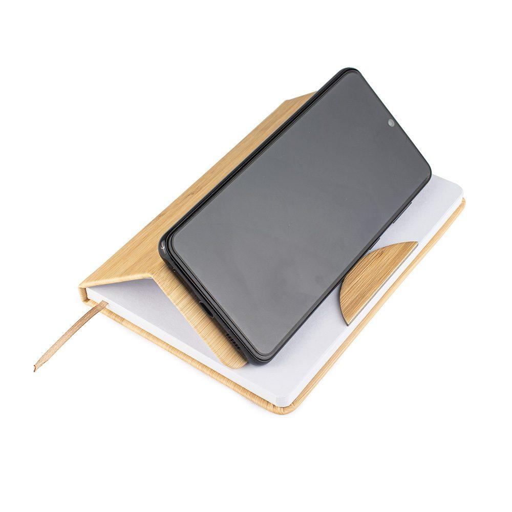 Caderneta com suporte celular PA1991 na cor Bambu e bambu, brinde personalizado Sky Brindes
