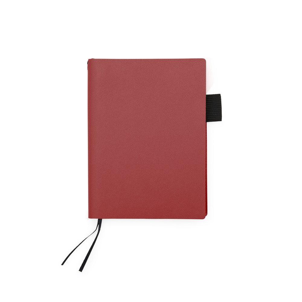 Caderno em couro sintético PA2000 na cor Vermelho e inox, brinde personalizado Sky Brindes