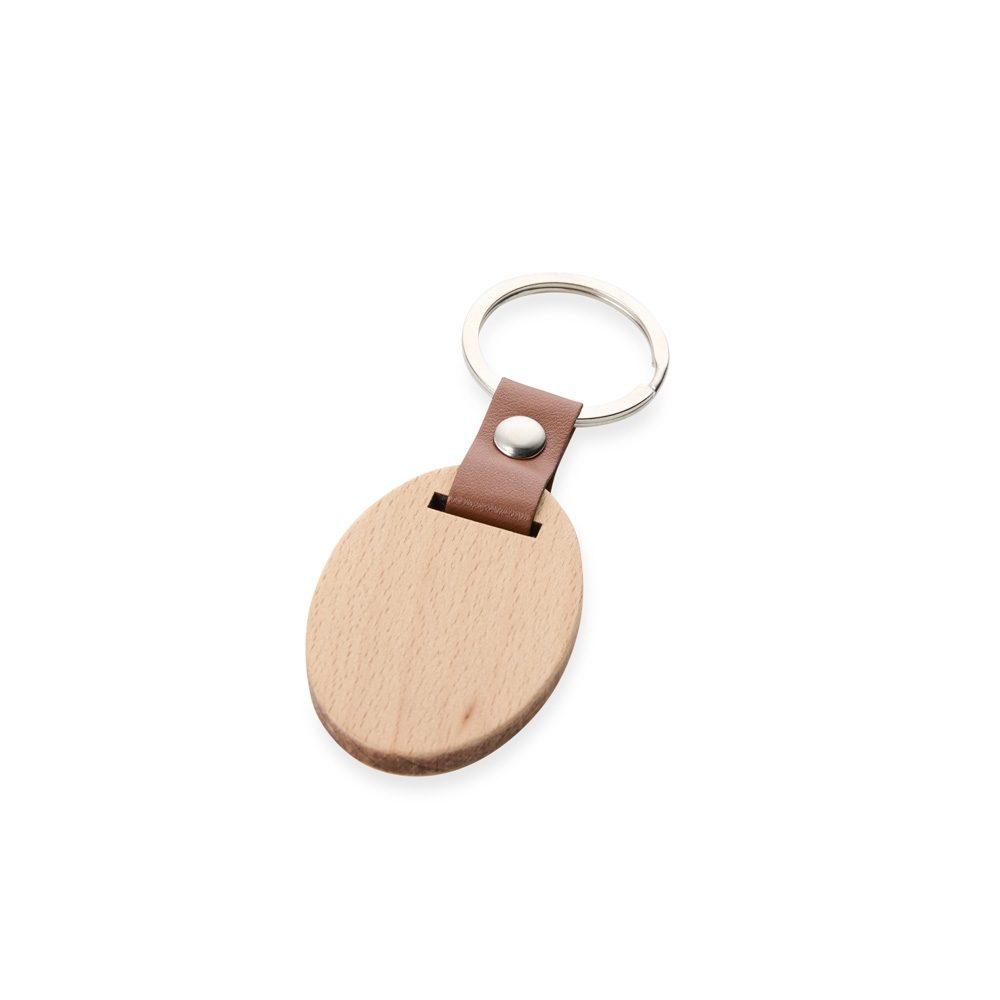 Chaveiro madeira PA2001 na cor Madeira e inox, brinde personalizado Sky Brindes