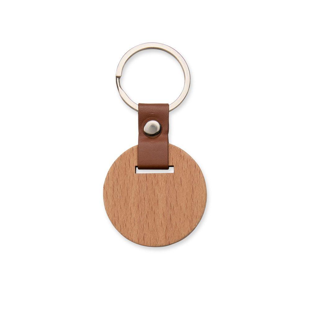 Chaveiro madeira PA2002 na cor Madeira e inox, brinde personalizado Sky Brindes