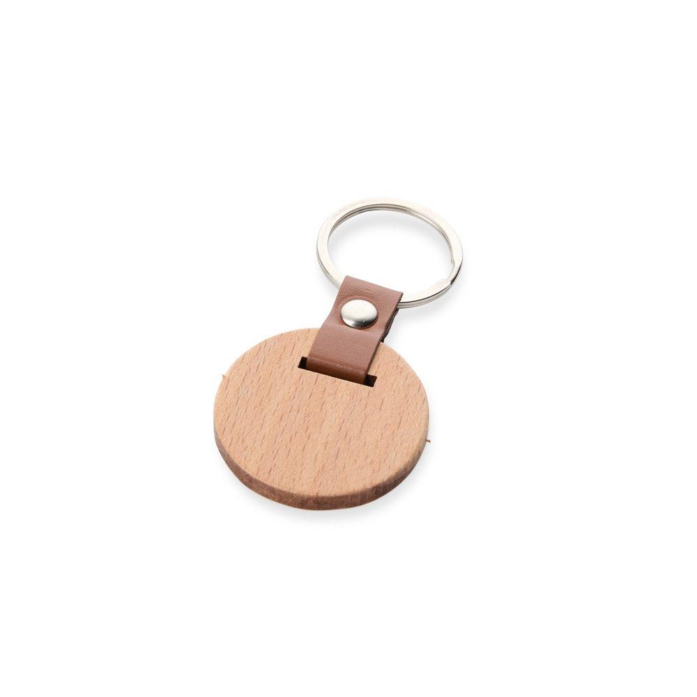 Chaveiro madeira PA2002 na cor Madeira e inox, brinde personalizado Sky Brindes
