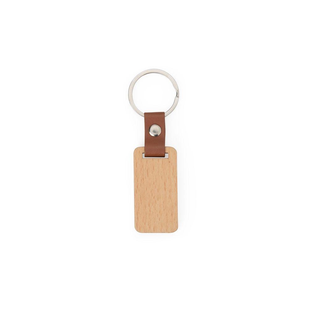 Chaveiro madeira PA2003 na cor Madeira e inox, brinde personalizado Sky Brindes