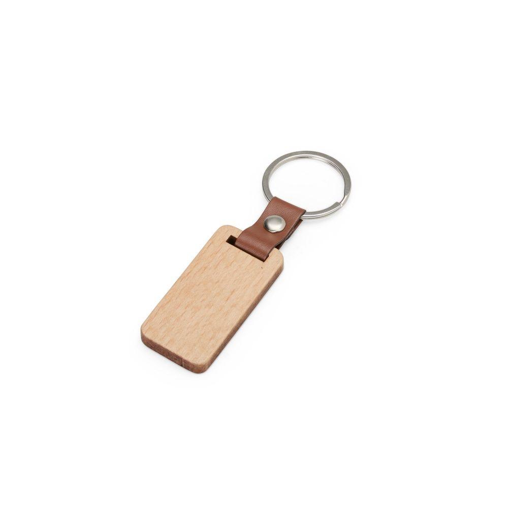 Chaveiro madeira PA2003 na cor Madeira e inox, brinde personalizado Sky Brindes