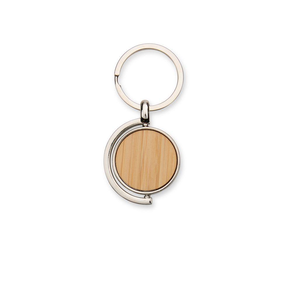 Chaveiro madeira e metal PA2004 na cor Madeira e inox, brinde personalizado Sky Brindes