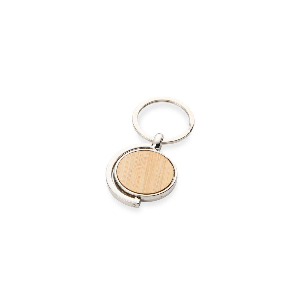 Chaveiro madeira e metal PA2004 na cor Madeira e inox, brinde personalizado Sky Brindes