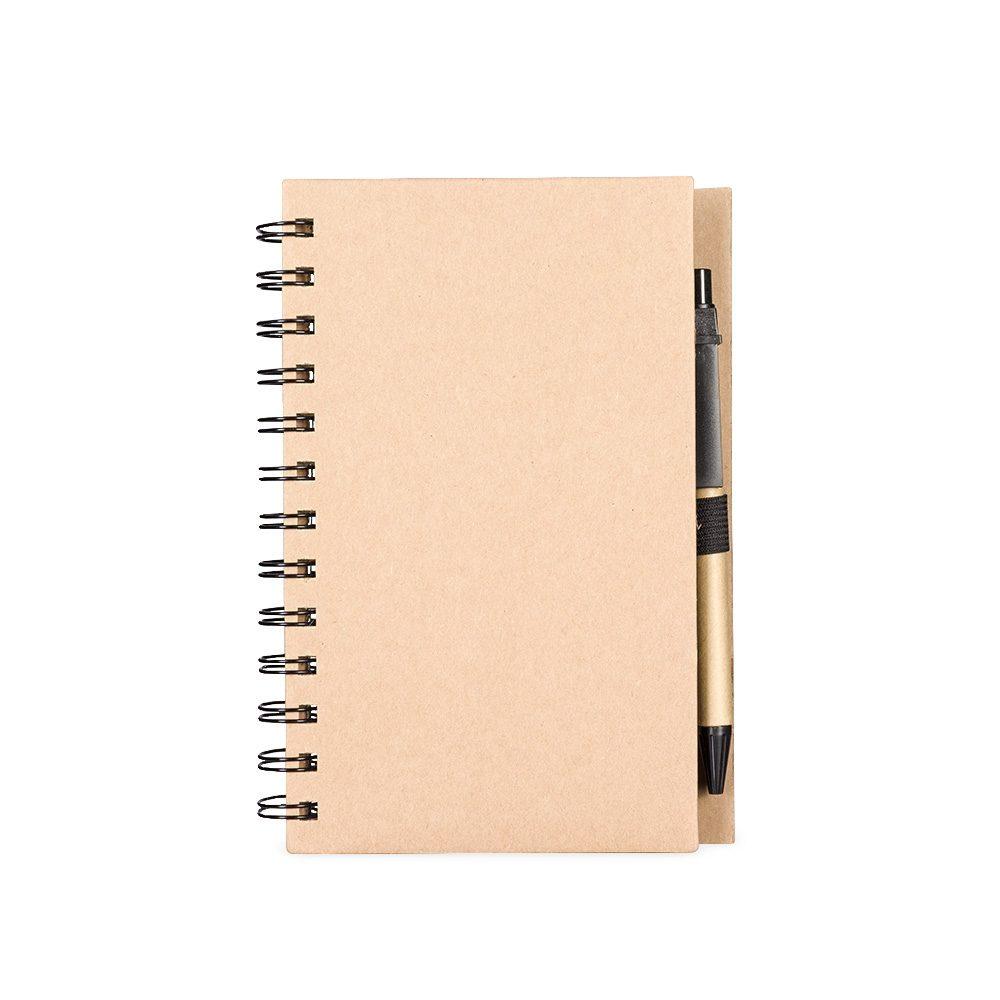 Caderno ecológico com autoadesivos e caneta PA2009 na cor Kraft, brinde personalizado Sky Brindes