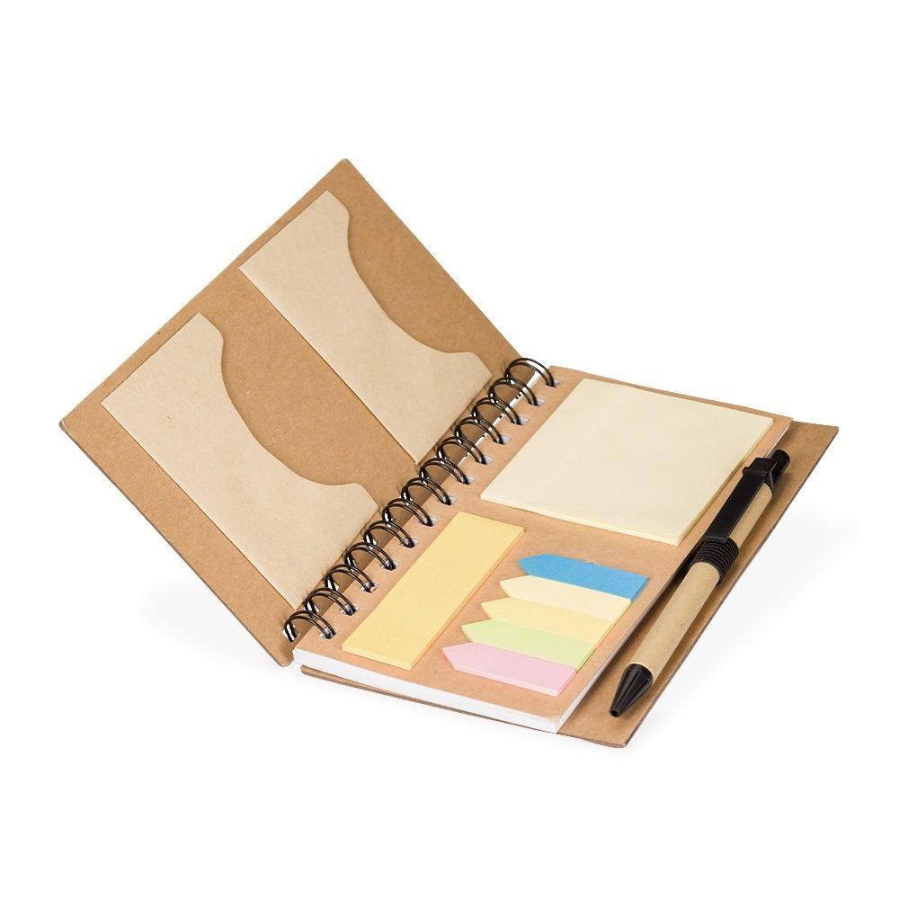 Caderno ecológico com autoadesivos e caneta PA2009 na cor Kraft, brinde personalizado Sky Brindes