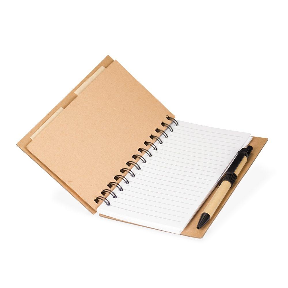 Caderno ecológico com autoadesivos e caneta PA2009 na cor Kraft, brinde personalizado Sky Brindes