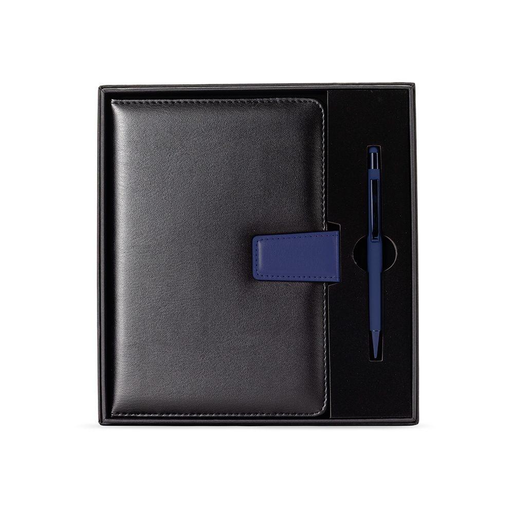 Kit executivo 2 peças PA2039 na cor Preto e azul, brinde personalizado Sky Brindes