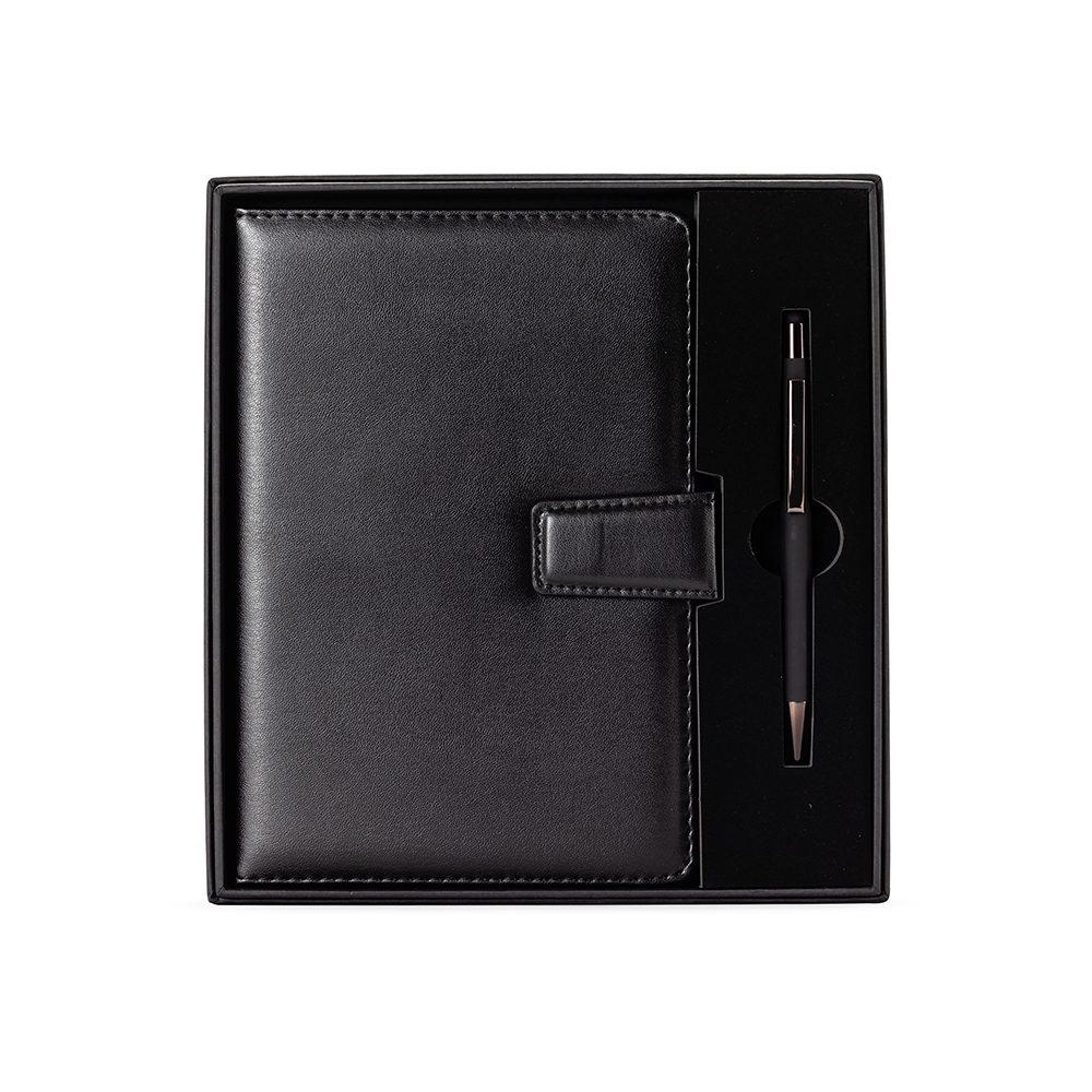 Kit executivo 2 peças PA2039 na cor Preto e preto, brinde personalizado Sky Brindes