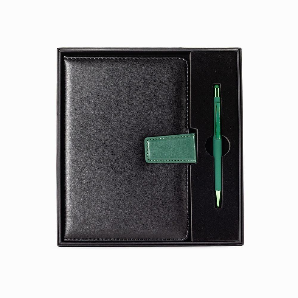 Kit executivo 2 peças PA2039 na cor Preto e verde, brinde personalizado Sky Brindes