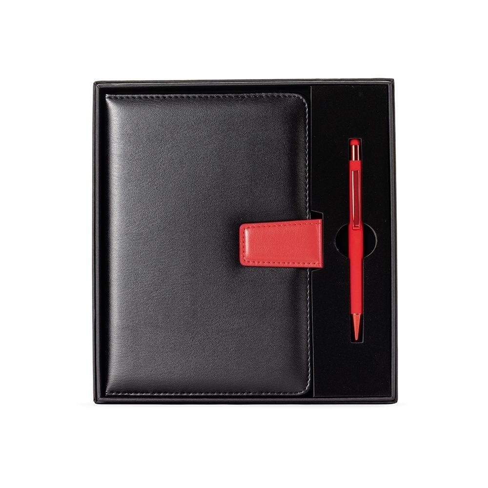 Kit executivo 2 peças PA2039 na cor Preto e vermelho, brinde personalizado Sky Brindes