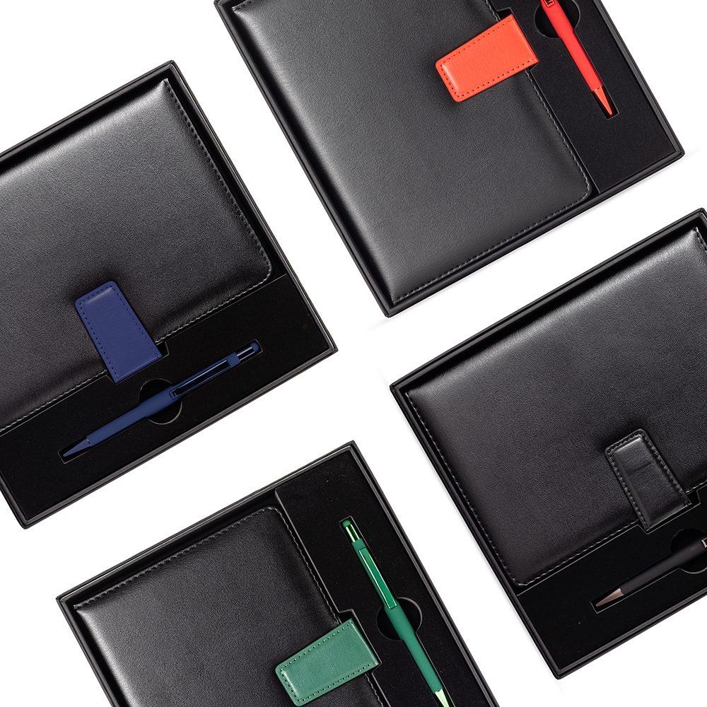 Kit executivo 2 peças PA2039 na cor Preto e verde, brinde personalizado Sky Brindes