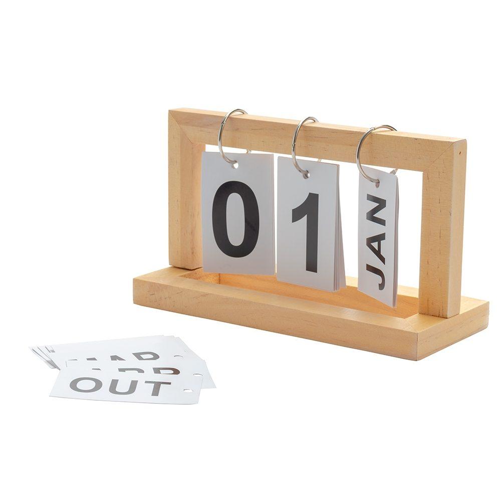 Calendário permanente madeira PA2040 na cor Madeira e inox, brinde personalizado Sky Brindes