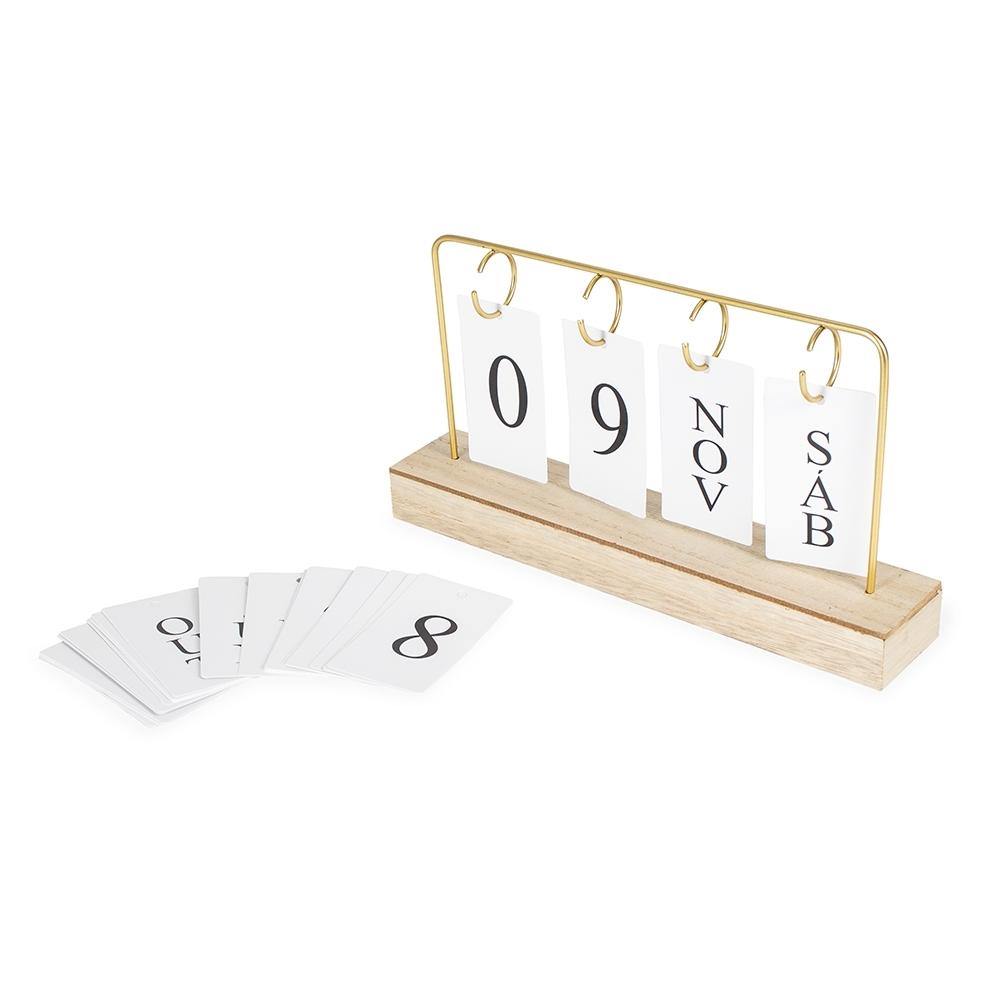 Calendário permanente mdf com alça de ferro PA2041 na cor Madeira e inox, brinde personalizado Sky Brindes