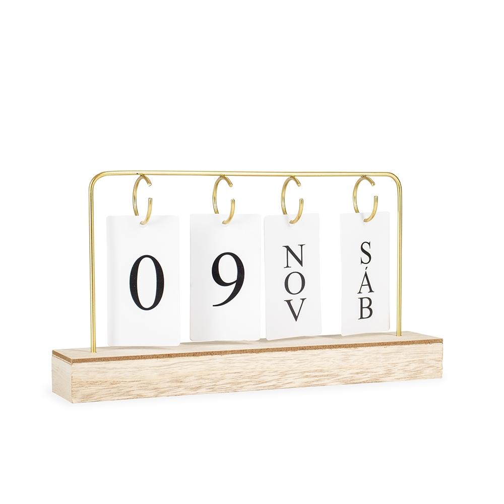 Calendário permanente mdf com alça de ferro PA2041 na cor Madeira e inox, brinde personalizado Sky Brindes