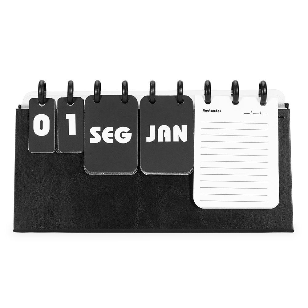 Calendário permanente de mesa disco PA2046 na cor Preto, brinde personalizado Sky Brindes