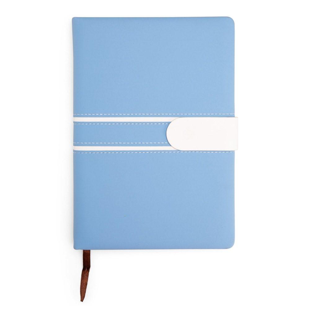 Caderneta couro sintético PA2053 na cor Azul e branco, brinde personalizado Sky Brindes