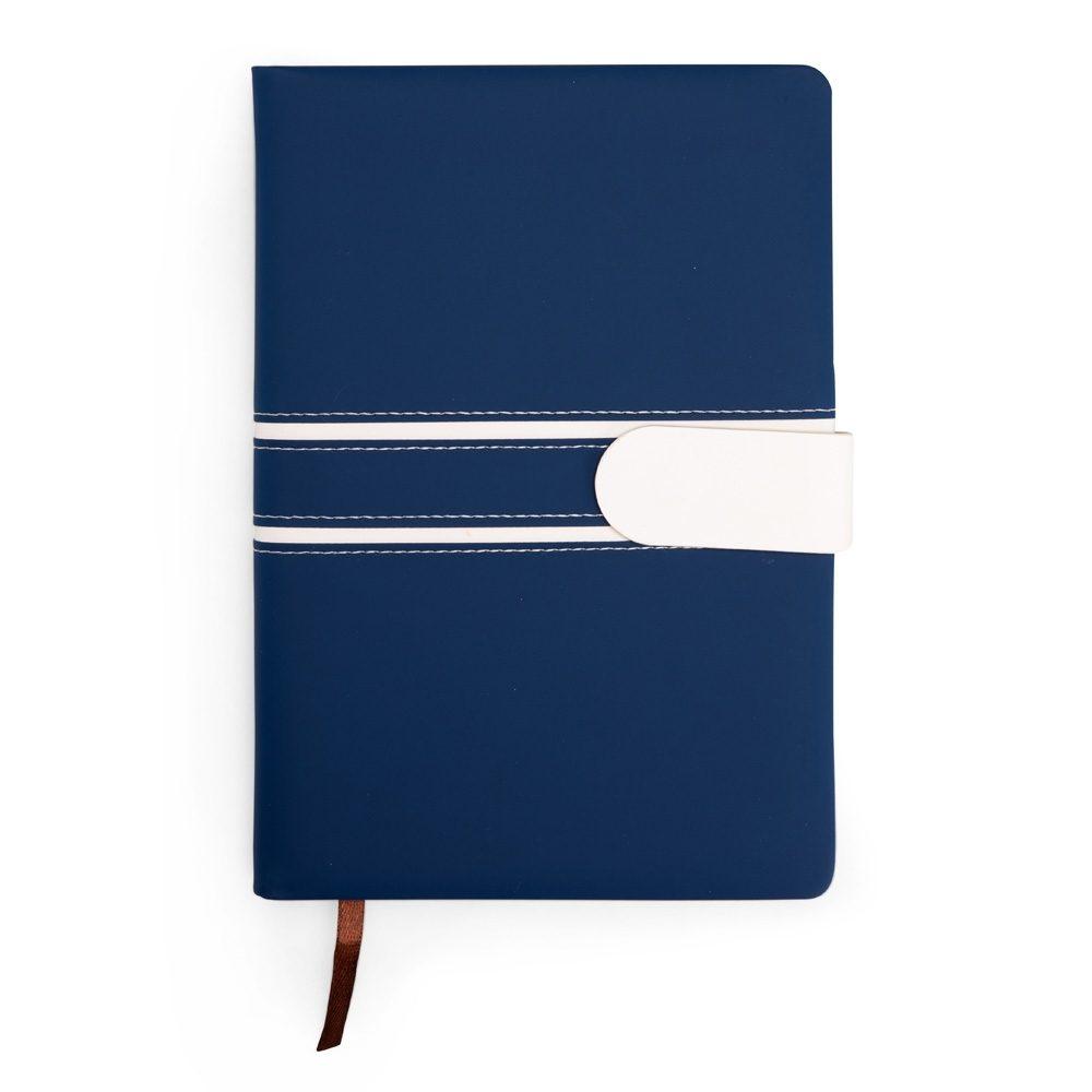 Caderneta couro sintético PA2053 na cor Azul e branco, brinde personalizado Sky Brindes