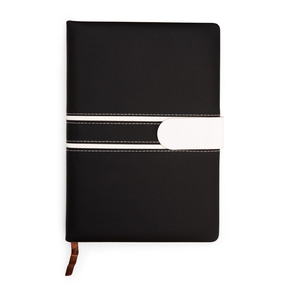 Caderneta couro sintético PA2053 na cor Preto e branco, brinde personalizado Sky Brindes