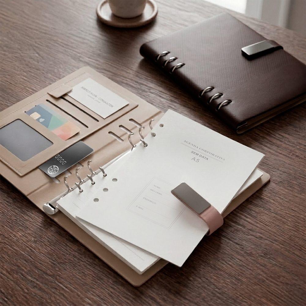Caderno fichário couro sintético