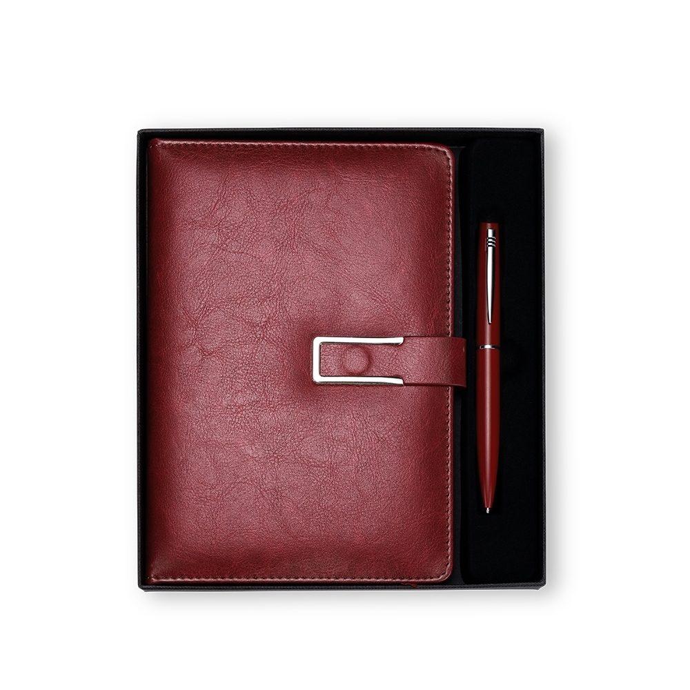Kit executivo 2 peças PA2064 na cor Vermelho e inox, brinde personalizado Sky Brindes
