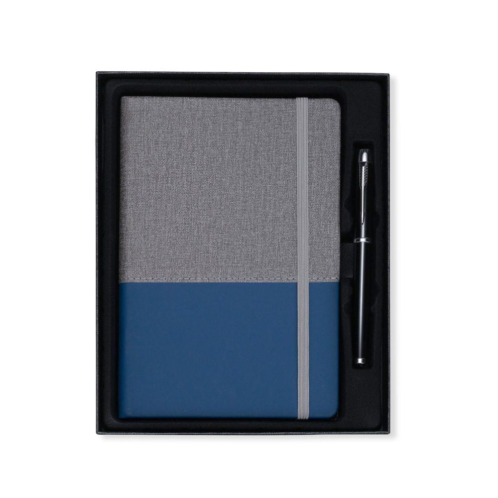 Kit executivo 2 peças PA2065 na cor Azul e cinza, brinde personalizado Sky Brindes
