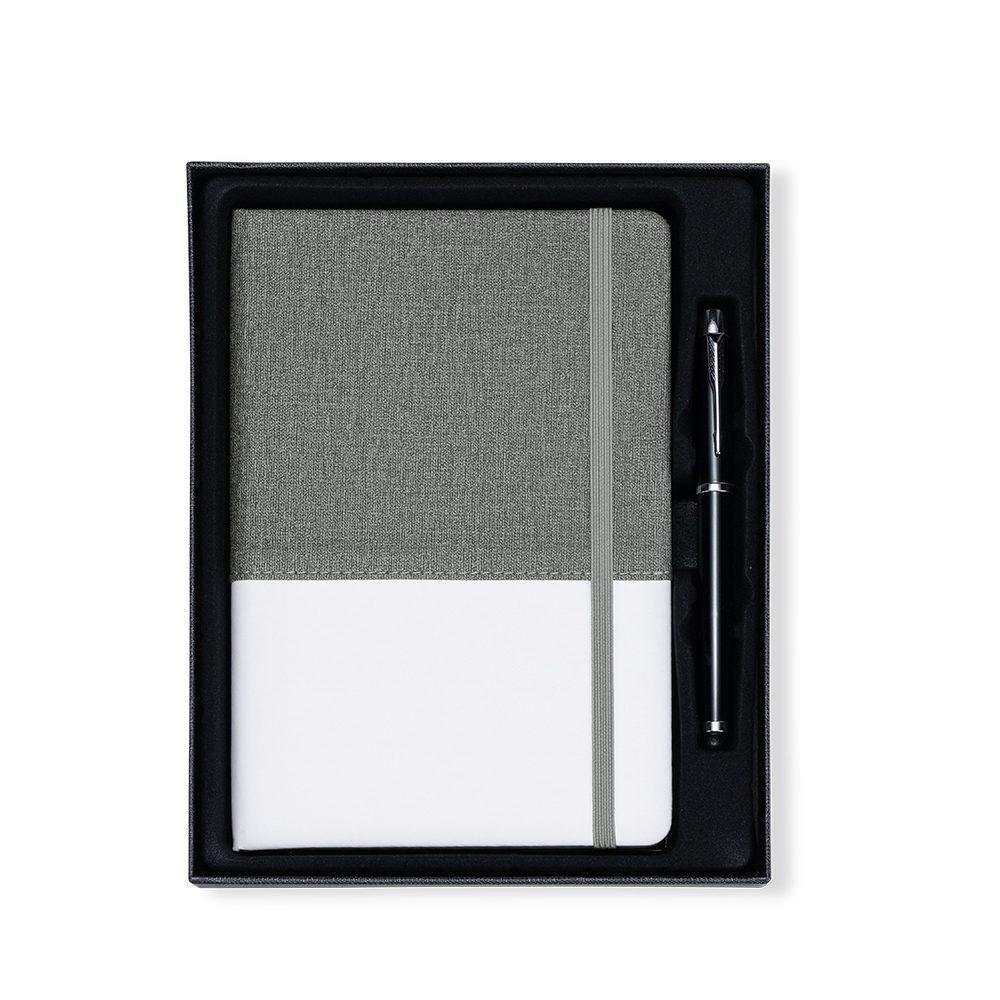 Kit executivo 2 peças PA2065 na cor Branco e prata, brinde personalizado Sky Brindes