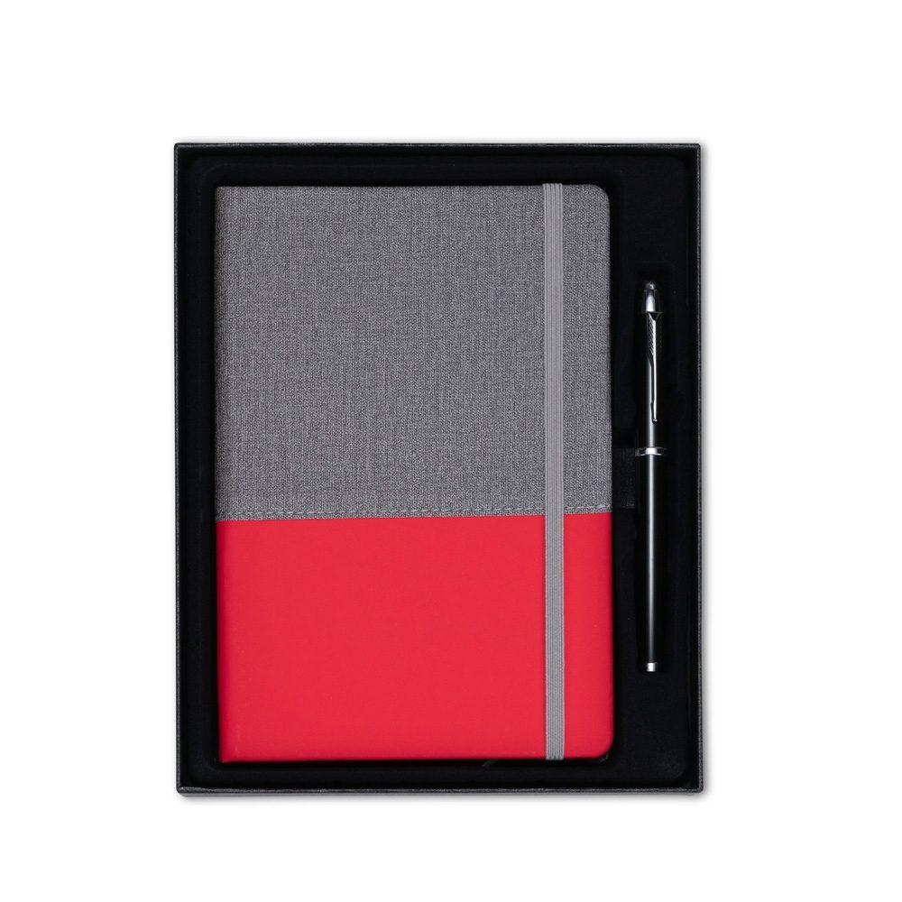 Kit executivo 2 peças PA2065 na cor Vermelho e cinza, brinde personalizado Sky Brindes