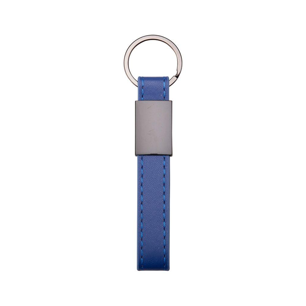 Chaveiro metal com couro sintético PA2066 na cor Azul, brinde personalizado Sky Brindes