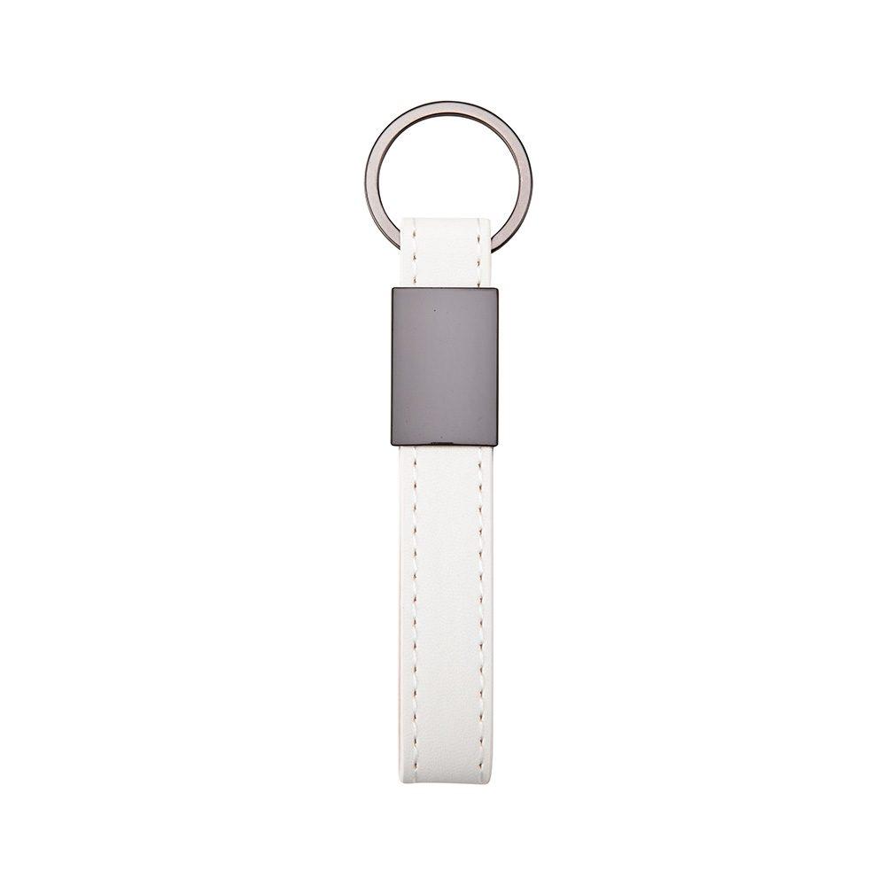 Chaveiro metal com couro sintético PA2066 na cor Branco, brinde personalizado Sky Brindes
