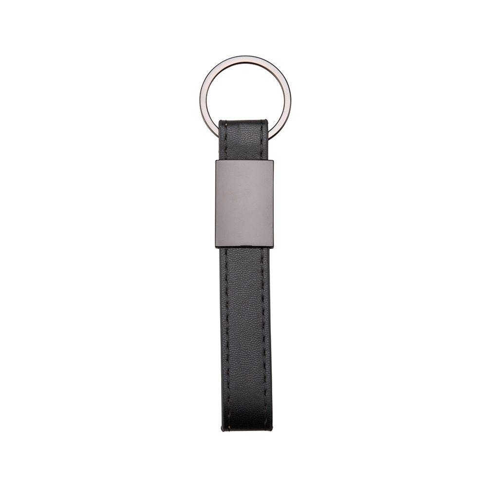 Chaveiro metal com couro sintético PA2066 na cor Preto, brinde personalizado Sky Brindes