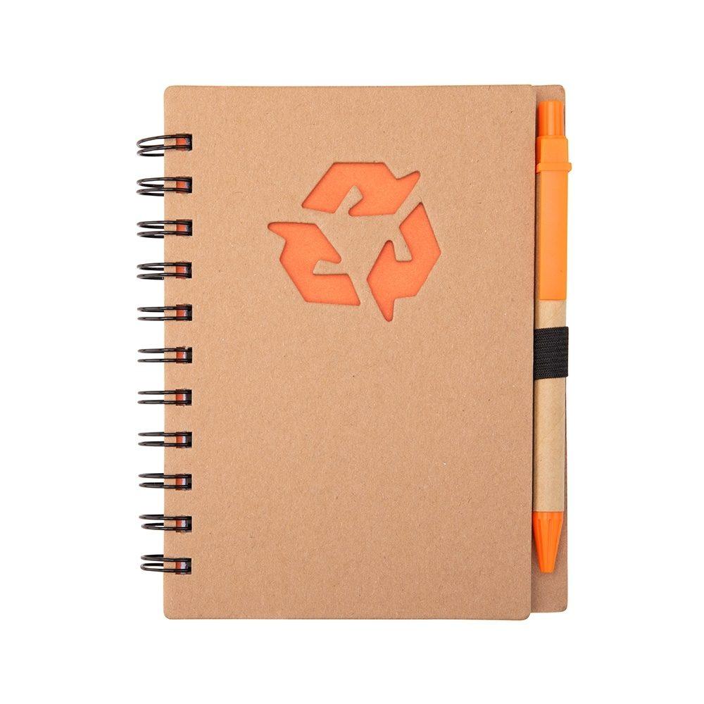Caderno ecológico com caneta PA2069 na cor Laranja, brinde personalizado Sky Brindes