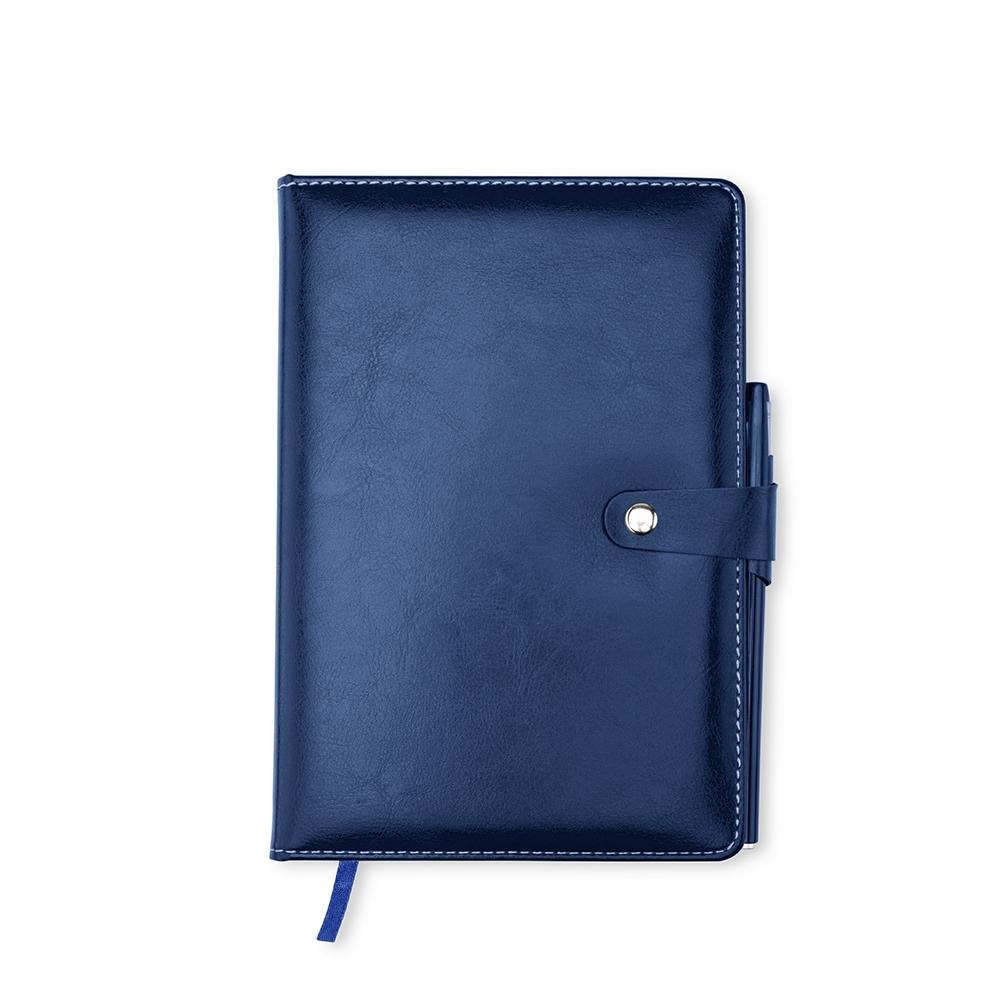 Caderneta couro sintético PA2074 na cor Azul, brinde personalizado Sky Brindes