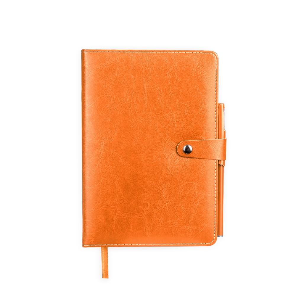 Caderneta couro sintético PA2074 na cor Laranja, brinde personalizado Sky Brindes