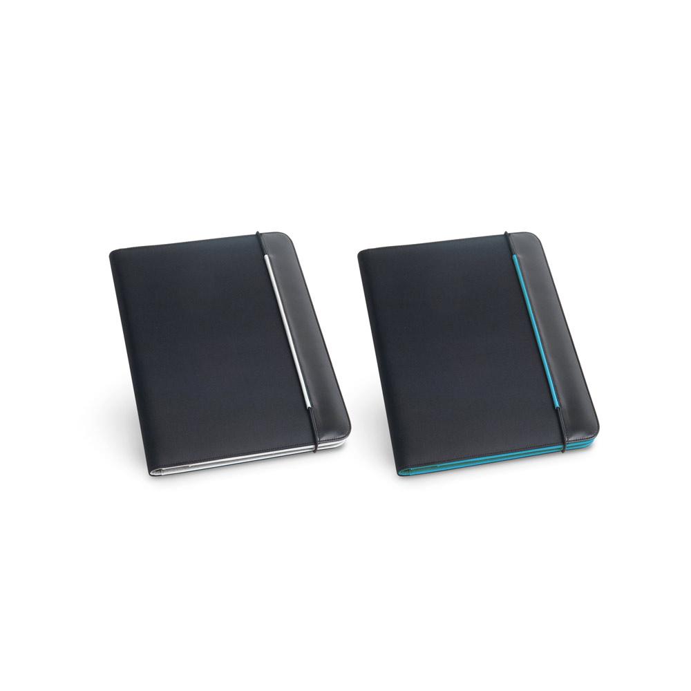Pasta a4 em c. sintético e 800d, com interior em microfibra e bloco com páginas pautadas PA2101 na cor Cinza claro, brinde personalizado Sky Brindes