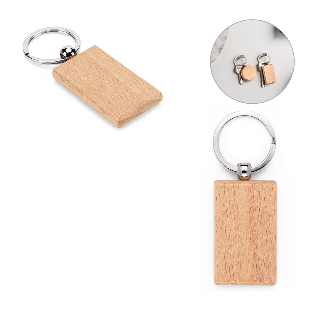 Chaveiro retangular em madeira de faia PA2119 na cor Natural, brinde personalizado Sky Brindes