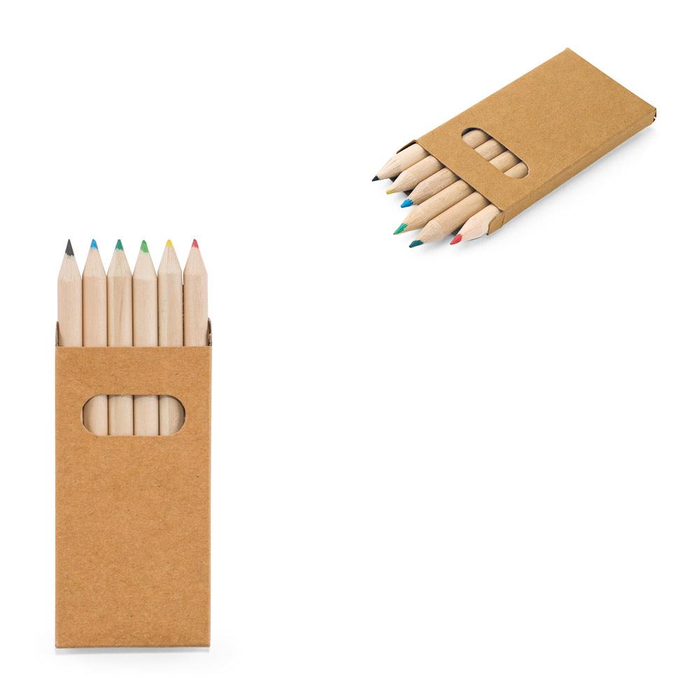 Caixa de cartão com 6 mini lápis de cor PA2129 na cor Natural, brinde personalizado Sky Brindes