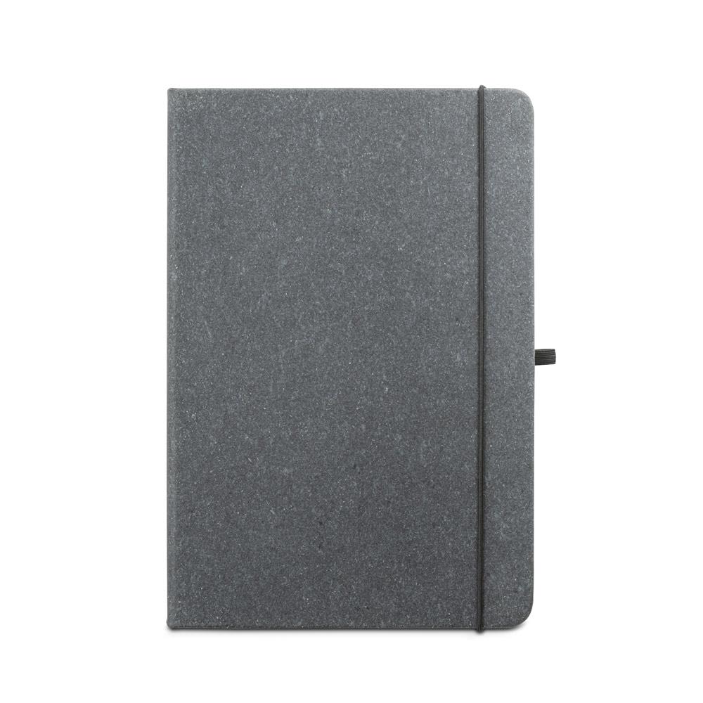 Caderno a5 de capa dura em couro 70% reciclado com páginas pautadas PA2138 na cor Preto, brinde personalizado Sky Brindes