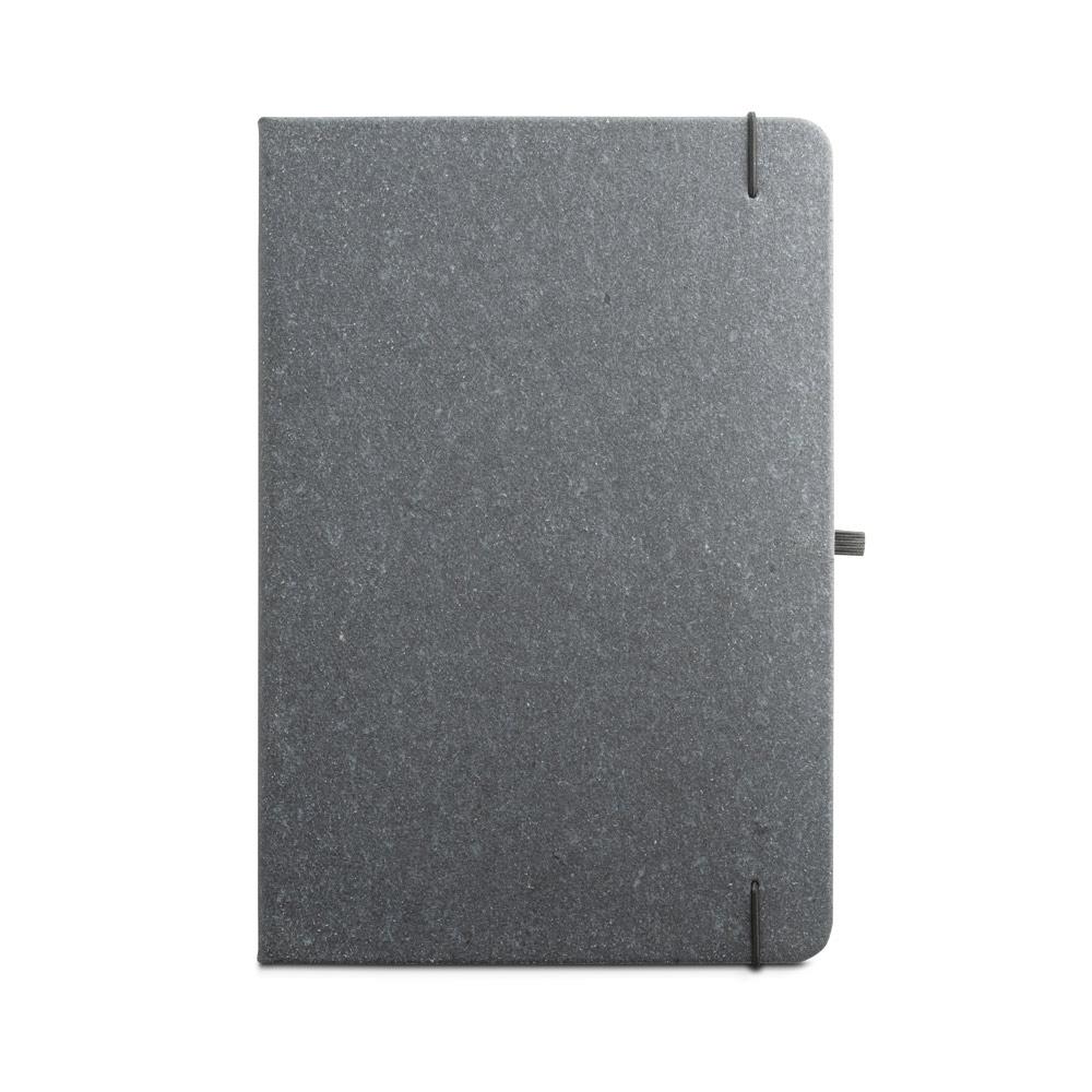 Caderno a5 de capa dura em couro 70% reciclado com páginas pautadas PA2138 na cor Preto, brinde personalizado Sky Brindes