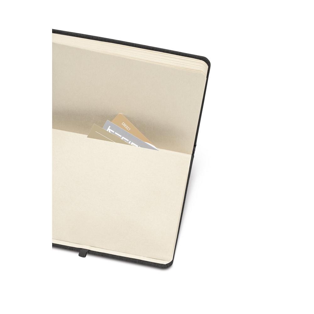 Caderno a5 de capa dura em couro 70% reciclado com páginas pautadas PA2138 na cor Preto, brinde personalizado Sky Brindes