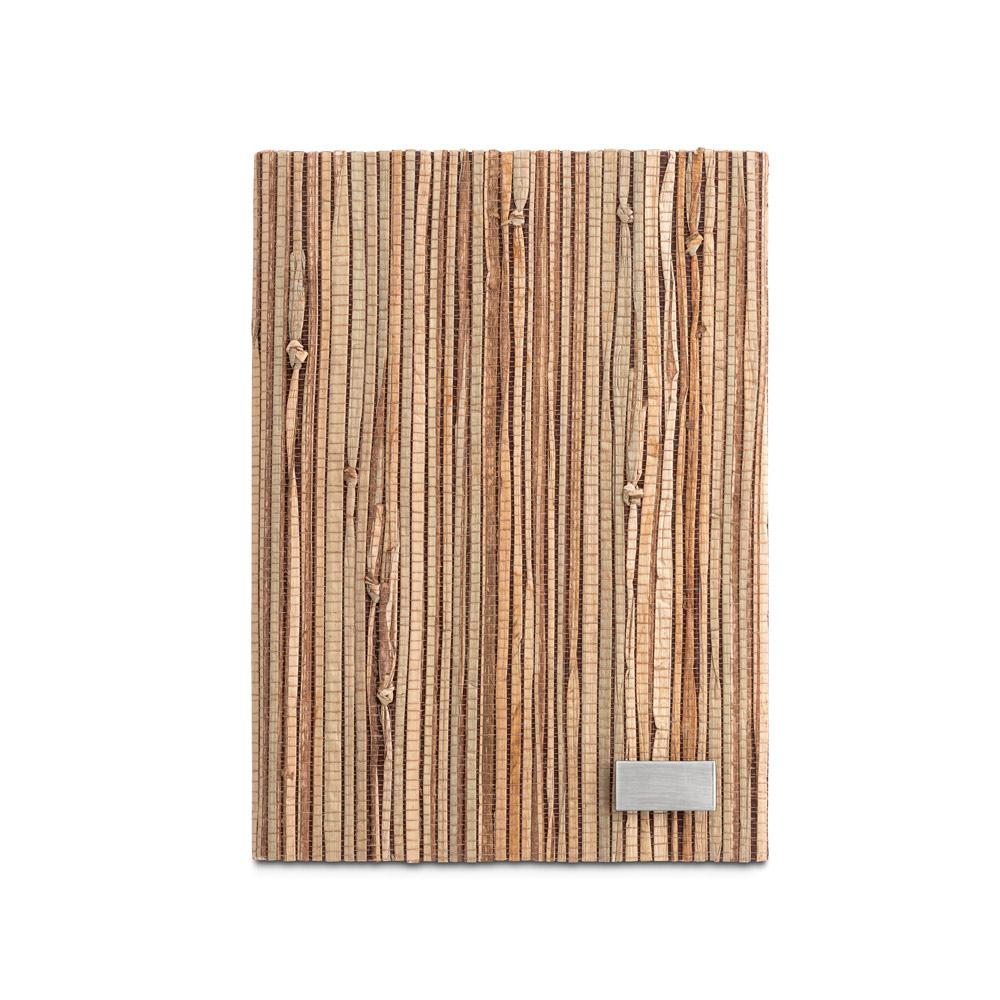 Caderno a5 de capa dura em palha natural com páginas pautadas recicladas PA2140 na cor Natural, brinde personalizado Sky Brindes