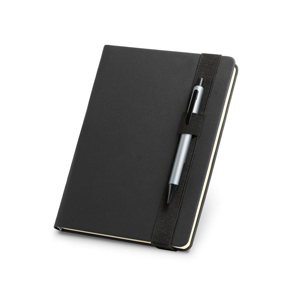 Caderno a5 de capa dura em c.sintético com páginas lisas PA2141 na cor Preto, brinde personalizado Sky Brindes