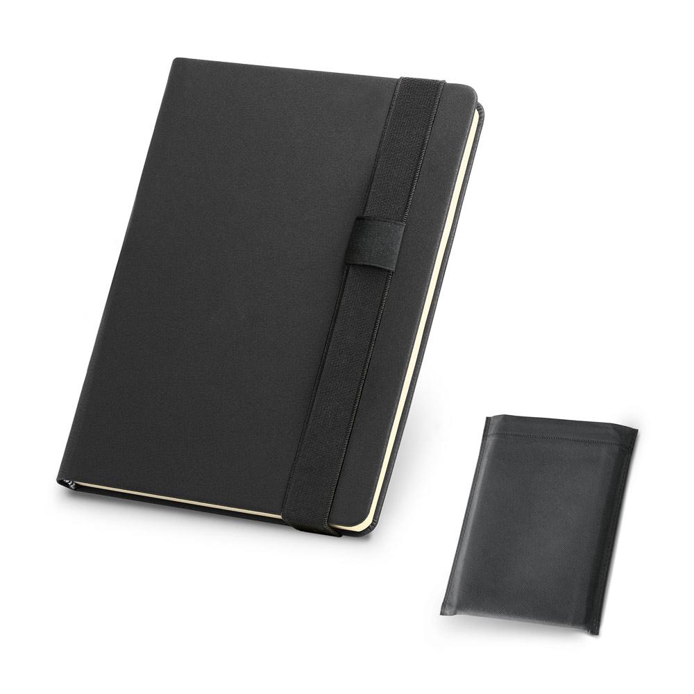 Caderno a5 de capa dura em c.sintético com páginas lisas PA2141 na cor Preto, brinde personalizado Sky Brindes