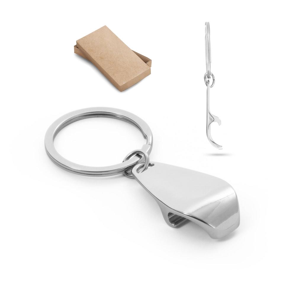 Chaveiro em metal com abridor de garrafas PA2147 na cor Cromado, brinde personalizado Sky Brindes