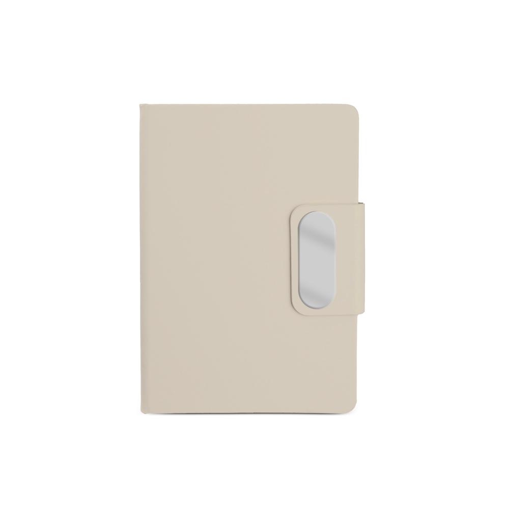 Caderno em pu com placa em metal PA2176 na cor Bege, brinde personalizado Sky Brindes