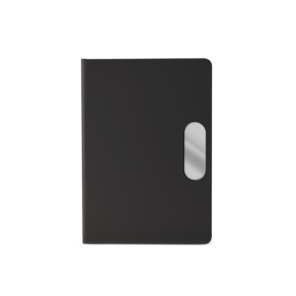 Caderno em pu com placa em metal PA2177 na cor Preto, brinde personalizado Sky Brindes